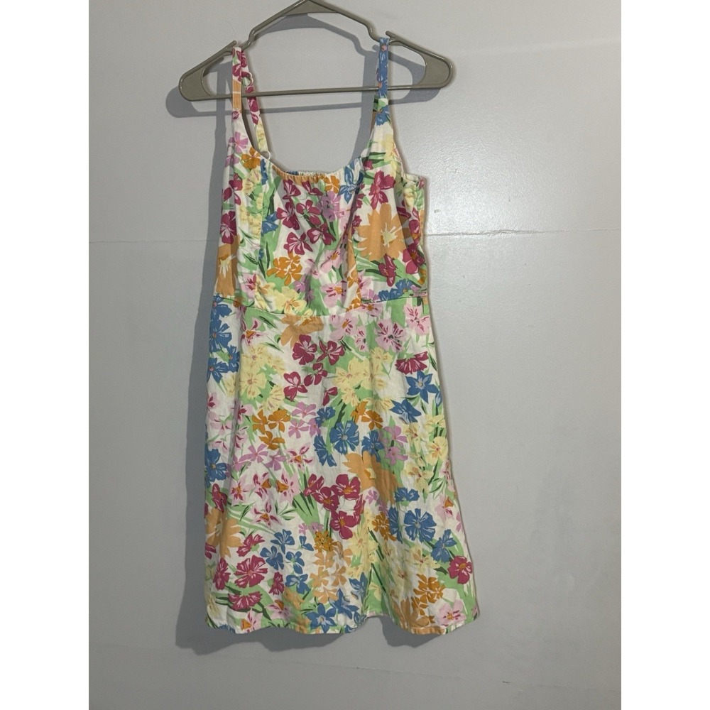 Old Navy Dress Womens Floral Linen  Beach Vibe Mini Dress W/ Pockets Sz Med Tall